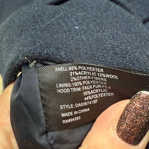 CoffeeShop Emmalise Faux Fur Lined Hood Wool Toggle Coat, Size Large, Navy - Picture 9 of 14